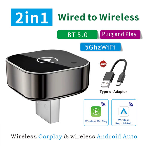 Wireless Carplay Adapter for Iphone -Mini Plug & Play Auto Connect, 5Ghz Wifi Low Latency, Ios 10+ Compatible with Wired Carplay